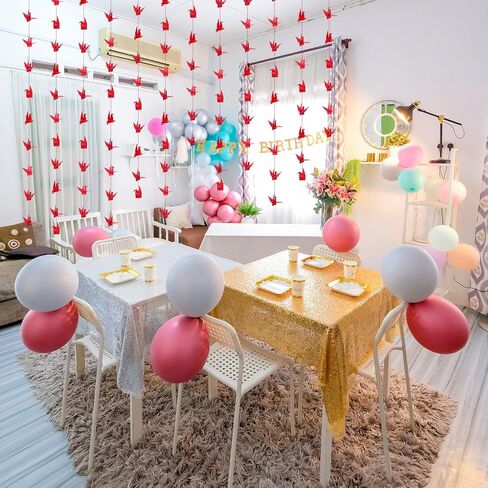 10 Pcs Paper Crane Hanging Garlands Premade Origami Cranes on String Kit Folded Bird Streamers for Japanese Asian Party Decorations Home Family Bridal Shower Supplies(Red) in Saudi Arabia