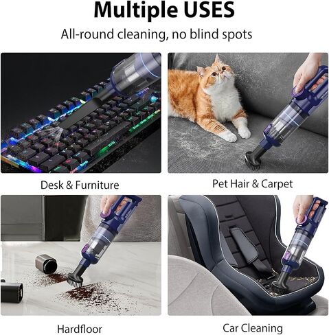 Handheld Vacuum Cordless 17KPa Powerful Suction, Portable 4-in-1 Car Vacuum with LED Display&Light, 2H Fast Charge, Multi-Nozzles for Car Interior Home Cleaning in Kuwait