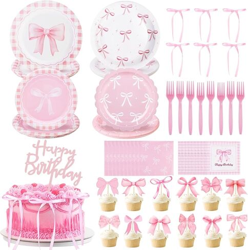 78pcs زخارف عيد ميلاد Coquette مع لوحات القوس الوردي مناديل ومسارات كب كيك لموضوع القوس coquett in Kuwait