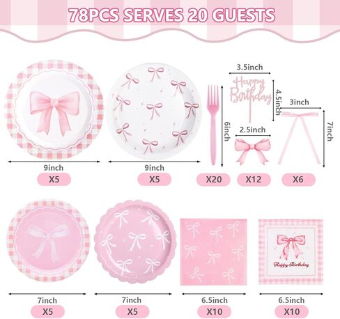 78pcs زخارف عيد ميلاد Coquette مع لوحات القوس الوردي مناديل ومسارات كب كيك لموضوع القوس coquett in Kuwait