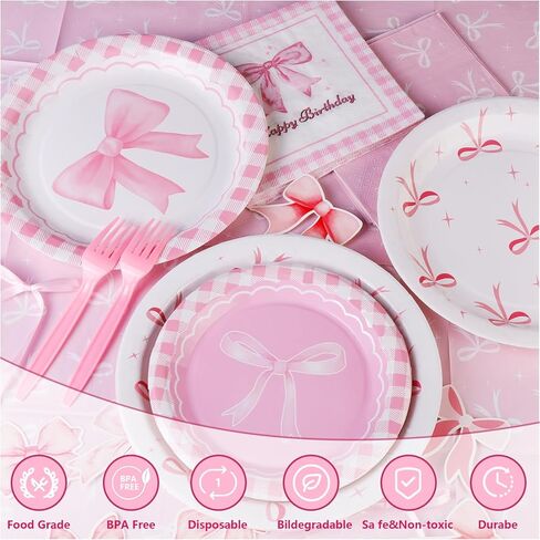 78pcs زخارف عيد ميلاد Coquette مع لوحات القوس الوردي مناديل ومسارات كب كيك لموضوع القوس coquett in Kuwait