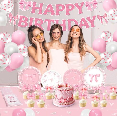 78pcs زخارف عيد ميلاد Coquette مع لوحات القوس الوردي مناديل ومسارات كب كيك لموضوع القوس coquett in Kuwait