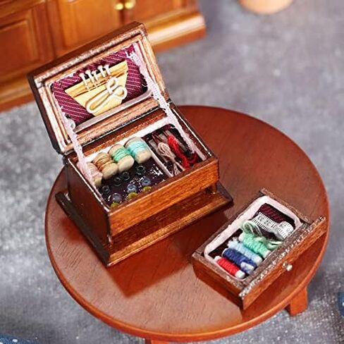 Cutemini Dollhouse Accessories Miniature Sewing Tool Kit 1:12 Sewing Room Accessories Sewing Basket Simulation Model Dollhouse Decorations (C) in Kuwait