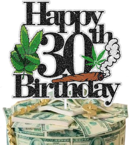 Happy 30th Birthday Cake Topper Cool Green Plant Leaves - Natural Plant Grass Jungle Theme Birthday Party Decoration. LIANGSS in Saudi Arabia