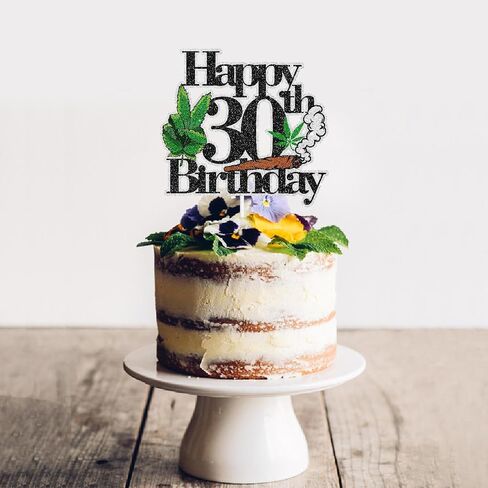 Happy 30th Birthday Cake Topper Cool Green Plant Leaves - Natural Plant Grass Jungle Theme Birthday Party Decoration. LIANGSS in Saudi Arabia