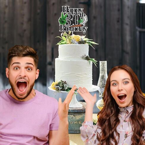 Happy 30th Birthday Cake Topper Cool Green Plant Leaves - Natural Plant Grass Jungle Theme Birthday Party Decoration. LIANGSS in Saudi Arabia