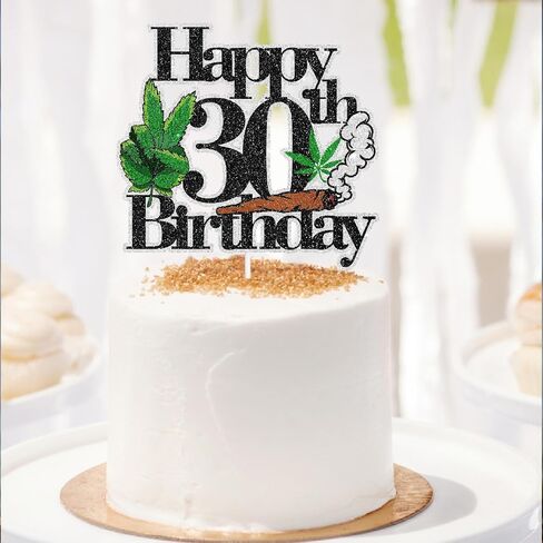 Happy 30th Birthday Cake Topper Cool Green Plant Leaves - Natural Plant Grass Jungle Theme Birthday Party Decoration. LIANGSS in Saudi Arabia
