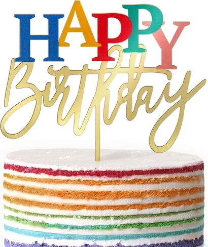 أكريليك الذهب كعكة عيد ميلاد سعيد أعلى ، 7.5 "× 6" ديكور كعكة عيد ميلاد قوس قزح (الذهب) in Kuwait