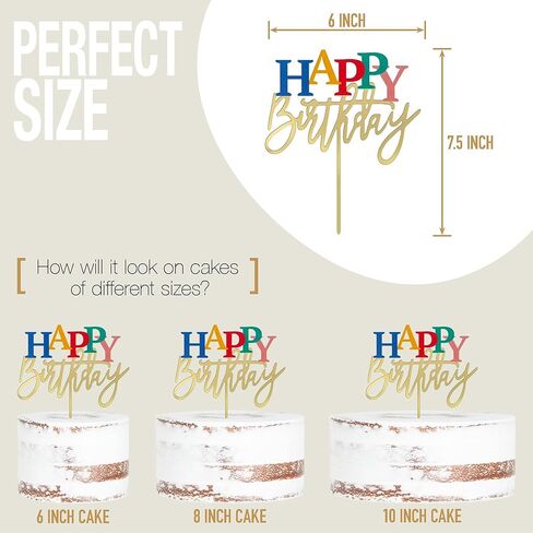 أكريليك الذهب كعكة عيد ميلاد سعيد أعلى ، 7.5 "× 6" ديكور كعكة عيد ميلاد قوس قزح (الذهب) in Kuwait