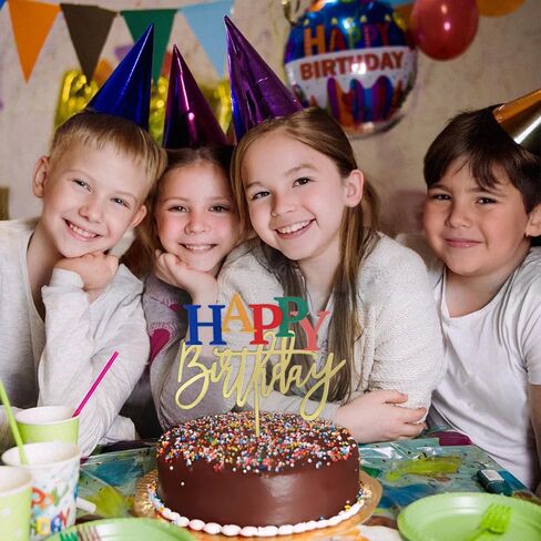 أكريليك الذهب كعكة عيد ميلاد سعيد أعلى ، 7.5 "× 6" ديكور كعكة عيد ميلاد قوس قزح (الذهب) in Kuwait