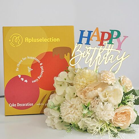 أكريليك الذهب كعكة عيد ميلاد سعيد أعلى ، 7.5 "× 6" ديكور كعكة عيد ميلاد قوس قزح (الذهب) in Kuwait