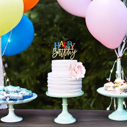 أكريليك الذهب كعكة عيد ميلاد سعيد أعلى ، 7.5 "× 6" ديكور كعكة عيد ميلاد قوس قزح (الذهب) in Kuwait