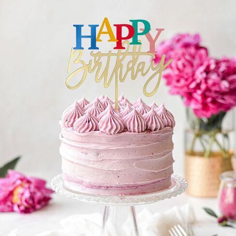 أكريليك الذهب كعكة عيد ميلاد سعيد أعلى ، 7.5 "× 6" ديكور كعكة عيد ميلاد قوس قزح (الذهب) in Kuwait