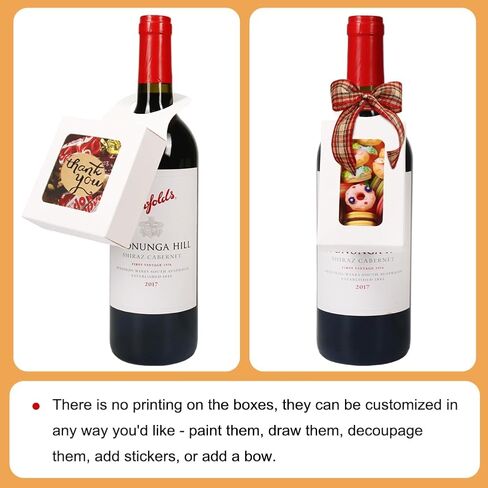 Wine Bottle Box with Window, Foldable Wine Bottle Gift Boxes with Paper Stickers for Hanging Gift Decoration (White) in Saudi Arabia