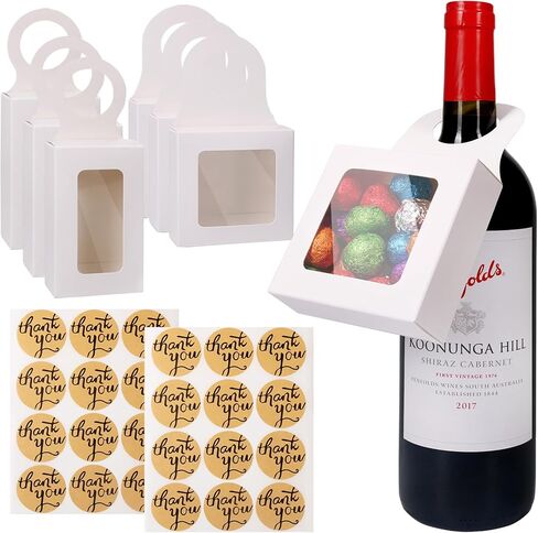 Wine Bottle Box with Window, Foldable Wine Bottle Gift Boxes with Paper Stickers for Hanging Gift Decoration (White) in Saudi Arabia