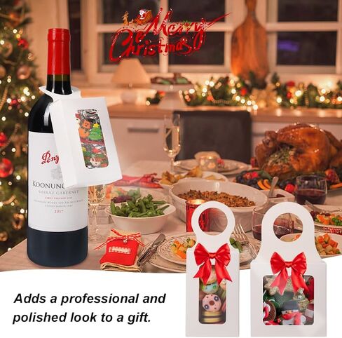Wine Bottle Box with Window, Foldable Wine Bottle Gift Boxes with Paper Stickers for Hanging Gift Decoration (White) in Saudi Arabia