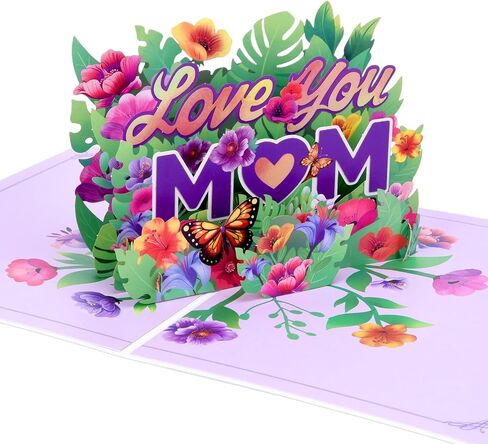 Love You Mom Pop Up Card, Flower, Heart Shaped Symbol, Gift For Birthday, Mothers Day, Anniversary, Valentines Day, Mom, Godmother, Mother in Law, 5x7 - Includes Envelope And Message Note（Golden） in Kuwait