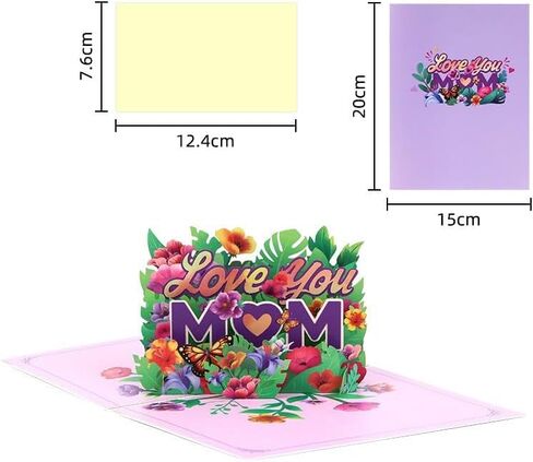 Love You Mom Pop Up Card, Flower, Heart Shaped Symbol, Gift For Birthday, Mothers Day, Anniversary, Valentines Day, Mom, Godmother, Mother in Law, 5x7 - Includes Envelope And Message Note（Golden） in Kuwait
