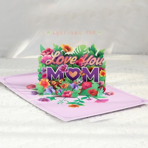 Love You Mom Pop Up Card, Flower, Heart Shaped Symbol, Gift For Birthday, Mothers Day, Anniversary, Valentines Day, Mom, Godmother, Mother in Law, 5x7 - Includes Envelope And Message Note（Golden） in Kuwait