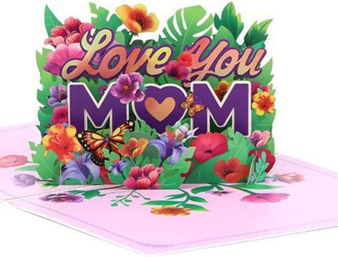 Love You Mom Pop Up Card, Flower, Heart Shaped Symbol, Gift For Birthday, Mothers Day, Anniversary, Valentines Day, Mom, Godmother, Mother in Law, 5x7 - Includes Envelope And Message Note（Golden） in Kuwait