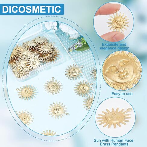 Dicosmetic 60pcs قلادة شمسية ذهبية القمرات الشمسية في Filgree Sun Pendant Sun with Human Face Charm Prass Brass Charm Charm Sharms Supplies for Necklace DIY Making Supplies ، Hole: 1.2mm: in Kuwait