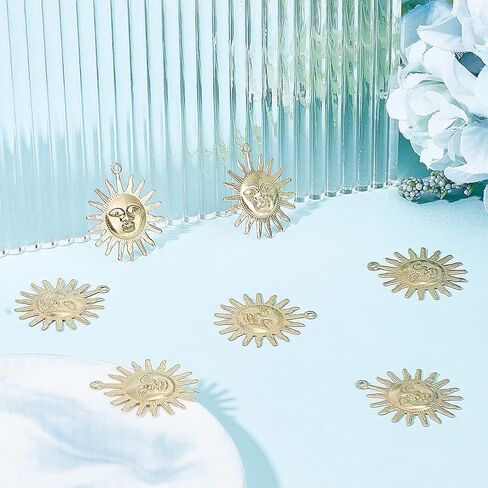 Dicosmetic 60pcs قلادة شمسية ذهبية القمرات الشمسية في Filgree Sun Pendant Sun with Human Face Charm Prass Brass Charm Charm Sharms Supplies for Necklace DIY Making Supplies ، Hole: 1.2mm: in Kuwait