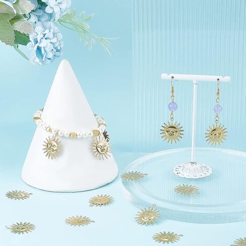 Dicosmetic 60pcs قلادة شمسية ذهبية القمرات الشمسية في Filgree Sun Pendant Sun with Human Face Charm Prass Brass Charm Charm Sharms Supplies for Necklace DIY Making Supplies ، Hole: 1.2mm: in Kuwait