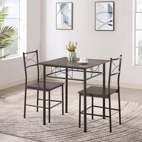 JOIN IRON 3-Piece Kitchen Dining Room Table Set for Small Spaces，Iron Wood Square Table with 2 Chairs for Kitchen Dining Room Furniture in Saudi Arabia