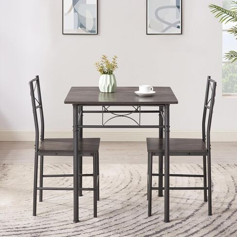 JOIN IRON 3-Piece Kitchen Dining Room Table Set for Small Spaces，Iron Wood Square Table with 2 Chairs for Kitchen Dining Room Furniture in Saudi Arabia