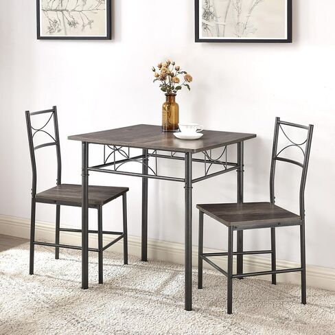 JOIN IRON 3-Piece Kitchen Dining Room Table Set for Small Spaces，Iron Wood Square Table with 2 Chairs for Kitchen Dining Room Furniture in Saudi Arabia