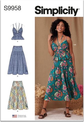 Simplicity SS9958K5 Misses' Fitted Top and Skirt Sewing Pattern Packet, Design Code S9958, Sizes 8-10-12-14-16, Multicolor in Saudi Arabia