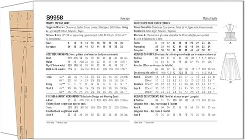 Simplicity SS9958K5 Misses' Fitted Top and Skirt Sewing Pattern Packet, Design Code S9958, Sizes 8-10-12-14-16, Multicolor in Saudi Arabia