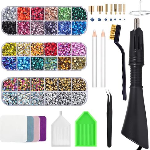 مجموعة Epesl Bedazzler مع أحجار الراين، أداة وضع الأحجار الكريمة الثابتة الساخنة - قلم رسم ماسي، قلم شمع، ملاقط، صينية، فرشاة تنظيف، بلورات أحجار الراين المنتقاة لأحذية الملابس التي تصنعها بنفسك in Kuwait