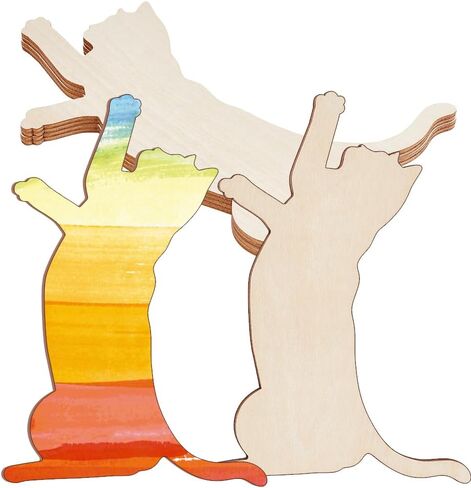 OLYCRAFT 8pcs Unfinished Cat Cutouts 4.9x3.3 inch Wooden Cat Cutout 6mm Thick Blank Cat Cutouts Unfinished Wood Pieces Wooden Animal Slices Wood Ornament for DIY Painting Arts Craft Projects in Saudi Arabia