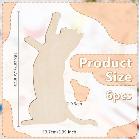 OLYCRAFT 8pcs Unfinished Cat Cutouts 4.9x3.3 inch Wooden Cat Cutout 6mm Thick Blank Cat Cutouts Unfinished Wood Pieces Wooden Animal Slices Wood Ornament for DIY Painting Arts Craft Projects in Saudi Arabia
