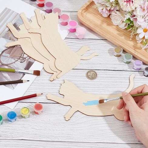 OLYCRAFT 8pcs Unfinished Cat Cutouts 4.9x3.3 inch Wooden Cat Cutout 6mm Thick Blank Cat Cutouts Unfinished Wood Pieces Wooden Animal Slices Wood Ornament for DIY Painting Arts Craft Projects in Saudi Arabia