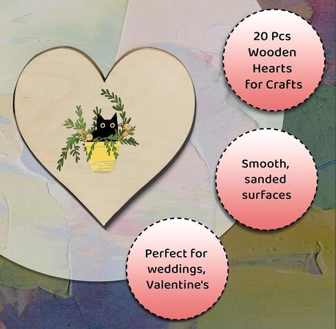 20 Pcs Wooden Hearts for Crafts 4 inch Unfinished Wood Hearts 0.1'' Thickness Heart Shaped Wood Sheets Unfinished Wood Ornaments for Wedding DIY Crafts Painting Burning Engraving Carving Coasters in Saudi Arabia