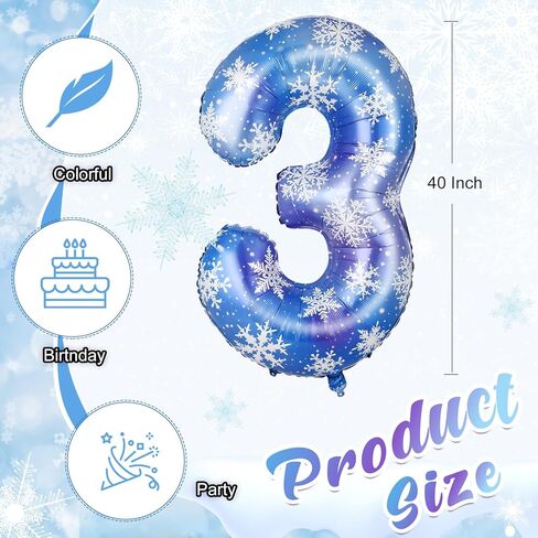 40 Inch Blue Snowflake Balloon Number Birthday Balloons Decorations for Girls Birthday Snowflake Themed Party Supplies Winter Party Decorations(Number 4) in Saudi Arabia