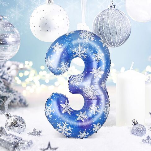 40 Inch Blue Snowflake Balloon Number Birthday Balloons Decorations for Girls Birthday Snowflake Themed Party Supplies Winter Party Decorations(Number 4) in Saudi Arabia