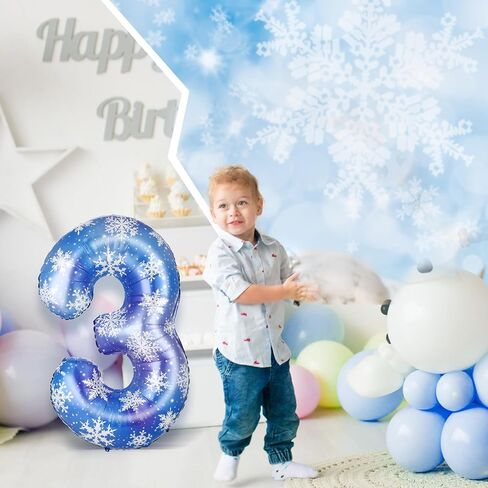40 Inch Blue Snowflake Balloon Number Birthday Balloons Decorations for Girls Birthday Snowflake Themed Party Supplies Winter Party Decorations(Number 4) in Saudi Arabia