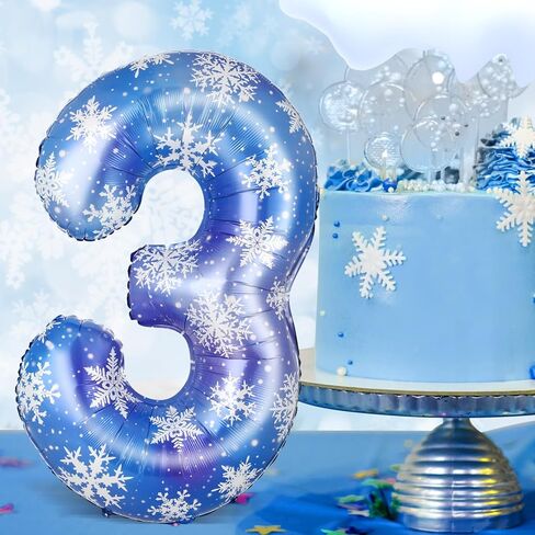 40 Inch Blue Snowflake Balloon Number Birthday Balloons Decorations for Girls Birthday Snowflake Themed Party Supplies Winter Party Decorations(Number 4) in Saudi Arabia