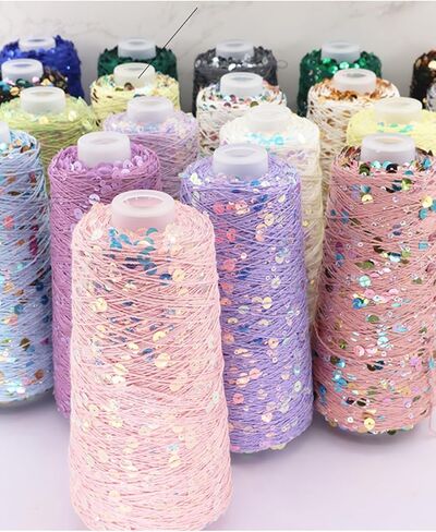 2 Balls Sequin Sparkle Cotton Yarn, Metallic Lurex Sequin Thread Accessories Knit it in Yarn for Knitting and Crocheting 100g (Beige, L) in Saudi Arabia