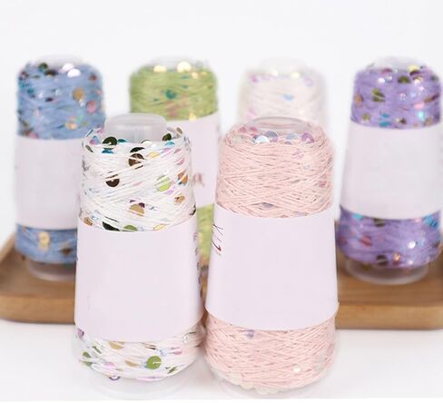 2 Balls Sequin Sparkle Cotton Yarn, Metallic Lurex Sequin Thread Accessories Knit it in Yarn for Knitting and Crocheting 100g (Beige, L) in Saudi Arabia