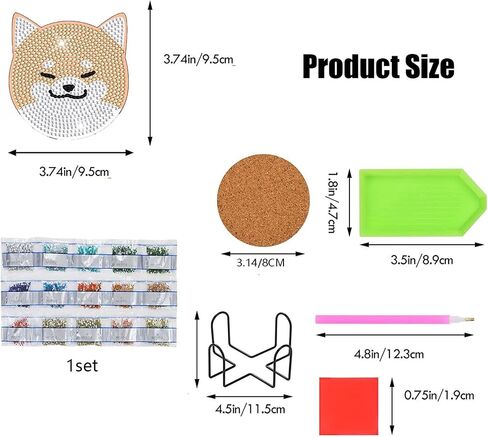 FJEOLEN 8 Pcs Dog Shaped Diamond Painting Coasters, DIY Dog Diamond Art Coasters with Holder, Pet Painting Kits, Art Craft Supplies for Beginners Adults in Kuwait