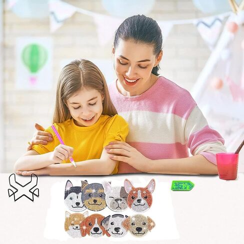 FJEOLEN 8 Pcs Dog Shaped Diamond Painting Coasters, DIY Dog Diamond Art Coasters with Holder, Pet Painting Kits, Art Craft Supplies for Beginners Adults in Kuwait