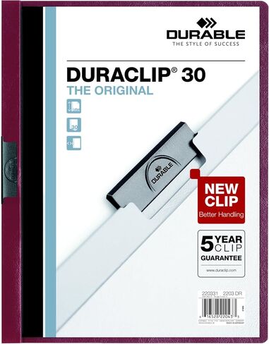 DURABLE Report Cover with DURACLIP, Letter-size, Holds Up to 30 Pages, Clear Cover/Maroon, 25 per Box (220331) in Saudi Arabia