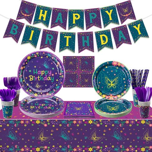 166 Pcs Butterfly Birthday Decorations - Including Butterfly Paper Plates, Napkins, Cups, Tablecloth and Straws for Fairy Birthday Decorations Butterfly Birthday Party Supplies, Serve 20 in Kuwait