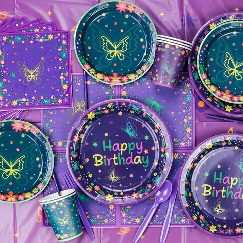 166 Pcs Butterfly Birthday Decorations - Including Butterfly Paper Plates, Napkins, Cups, Tablecloth and Straws for Fairy Birthday Decorations Butterfly Birthday Party Supplies, Serve 20 in Kuwait