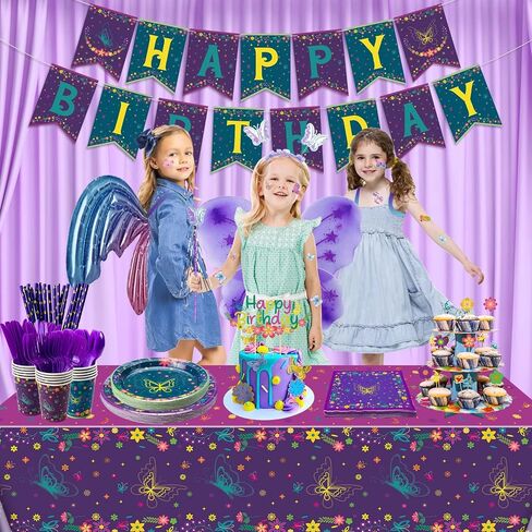 166 Pcs Butterfly Birthday Decorations - Including Butterfly Paper Plates, Napkins, Cups, Tablecloth and Straws for Fairy Birthday Decorations Butterfly Birthday Party Supplies, Serve 20 in Kuwait