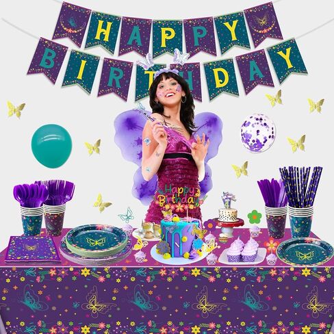 166 Pcs Butterfly Birthday Decorations - Including Butterfly Paper Plates, Napkins, Cups, Tablecloth and Straws for Fairy Birthday Decorations Butterfly Birthday Party Supplies, Serve 20 in Kuwait